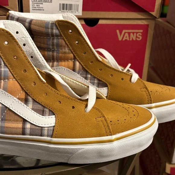 Vans Sk8-Hi Tops Plaid Wood Thrush Women’s Sizes - Picture 5 of 11
